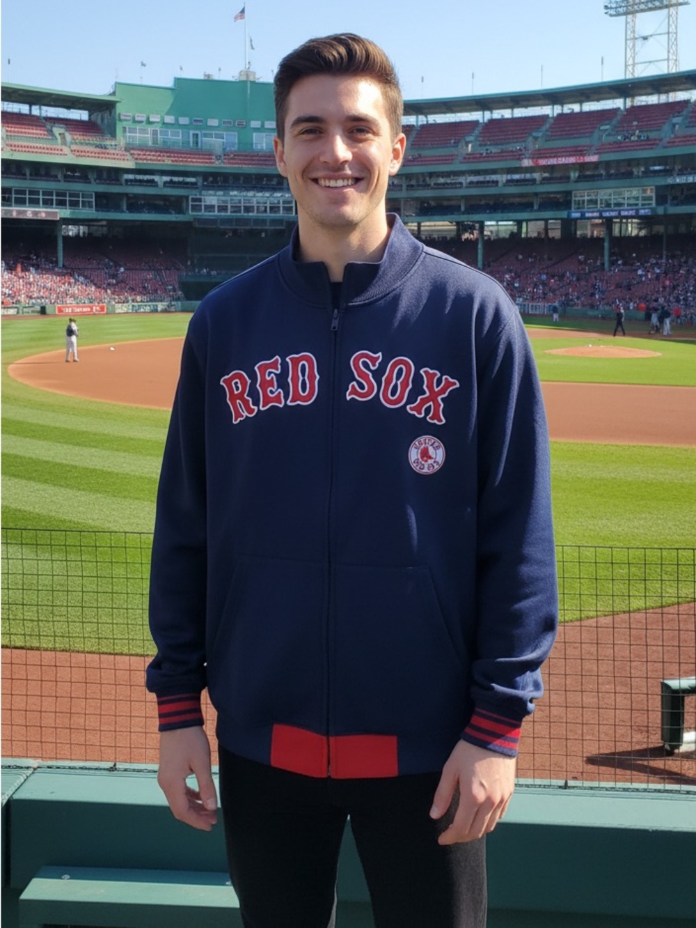 Stitches Navy Zip-Up 2010 Sweatshirt Jacket with Red Accents - Red Sox Lettering